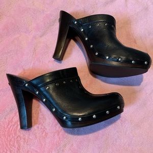 Michael Kors Clog Platform Black Leather Heels
